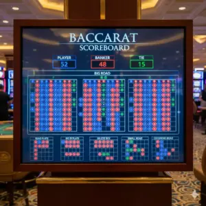 Tableau de score typique au baccarat - Suivi des résultats Joueur, Banquier, Égalité